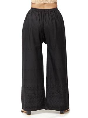 ETHNIC GIRLS Women's Half Chikankari Chikan Black Free Size Palazzo Pant 3
