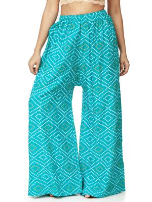 ETHNIC GIRLS Jaipuri Print Free Size Sea Green Rayon Palazzo Pants 1