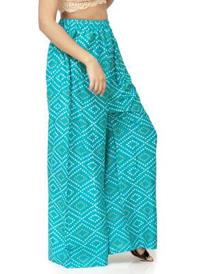 ETHNIC GIRLS Jaipuri Print Free Size Sea Green Rayon Palazzo Pants 2