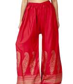 ETHNIC GIRLS Gold Block Print Free Size Red Rayon Palazzo Pants