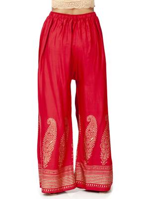 ETHNIC GIRLS Gold Block Print Free Size Red Rayon Palazzo Pants 3