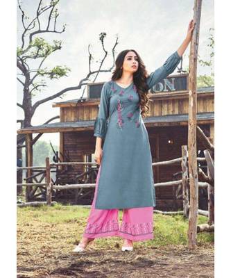 grey embroidered Pure Rayon Kurti palazzo Sets 1
