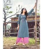 grey embroidered Pure Rayon Kurti palazzo Sets