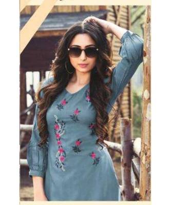 grey embroidered Pure Rayon Kurti palazzo Sets 2