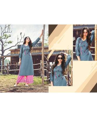 grey embroidered Pure Rayon Kurti palazzo Sets 3