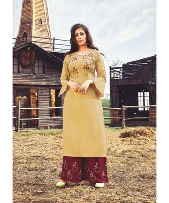 Beige embroidered Pure Rayon Kurti palazzo Sets 1