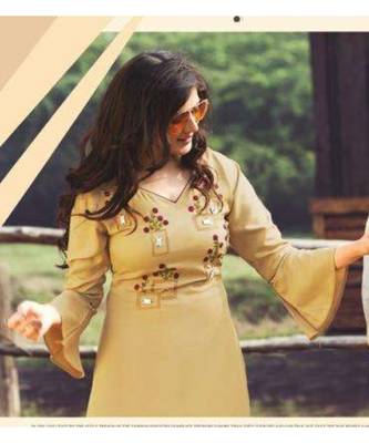 Beige embroidered Pure Rayon Kurti palazzo Sets 2