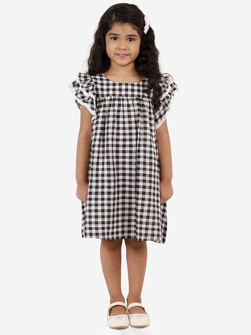 Black printed cotton kids-frocks