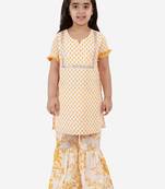 Yellow printed cotton girls-top-bottom