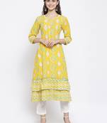 Yellow printed cotton cotton-kurtis
