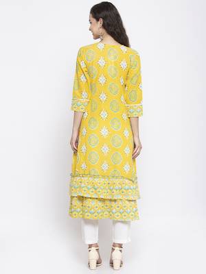 Yellow printed cotton cotton-kurtis 2