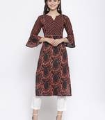 Coffee printed cotton cotton-kurtis