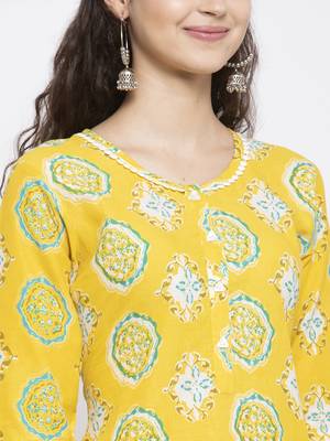 Yellow printed cotton cotton-kurtis 3