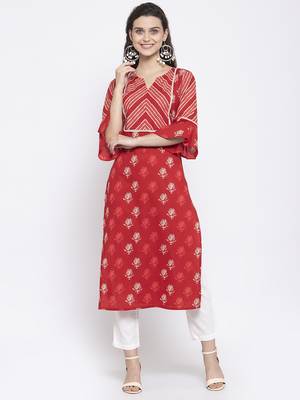 Red printed cotton cotton-kurtis 1