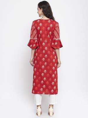 Red printed cotton cotton-kurtis 2