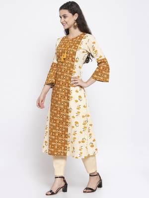 Mustard printed cotton cotton-kurtis 4