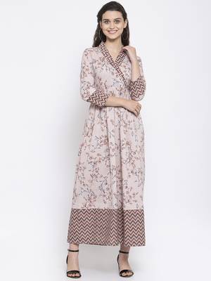 Brown printed cotton maxi-dresses 1