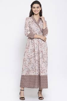 Brown printed cotton maxi-dresses