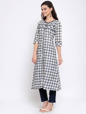 Off-white printed cotton cotton-kurtis 3