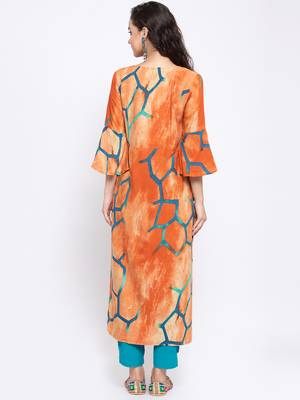 Peach printed rayon cotton-kurtis 2