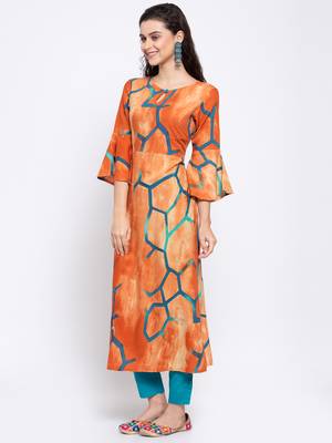 Peach printed rayon cotton-kurtis 3