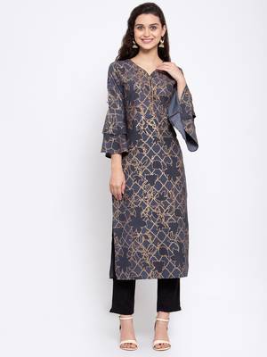 Grey printed rayon cotton-kurtis 1