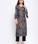 Grey printed rayon cotton-kurtis