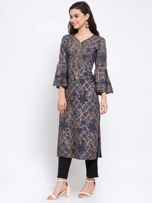 Grey printed rayon cotton-kurtis 3