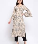 Beige printed rayon cotton-kurtis