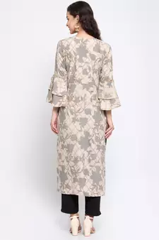 Beige printed rayon cotton-kurtis