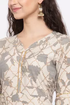 Beige printed rayon cotton-kurtis