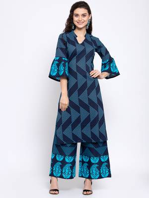 Blue printed cotton cotton-kurtis 1