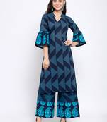 Blue printed cotton cotton-kurtis