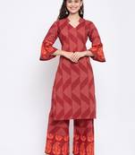 Maroon printed cotton cotton-kurtis