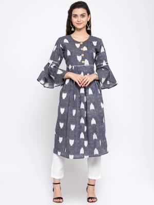 Grey printed cotton cotton-kurtis 1