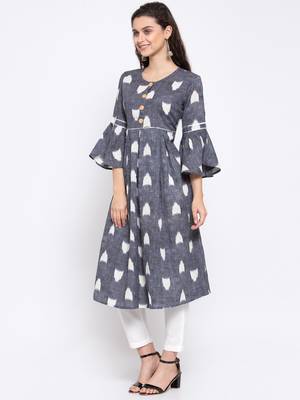 Grey printed cotton cotton-kurtis 3
