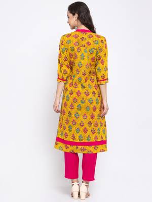 Yellow printed cotton cotton-kurtis 2