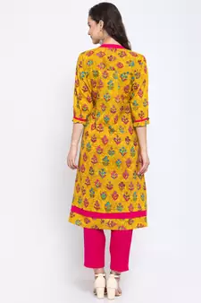Yellow printed cotton cotton-kurtis