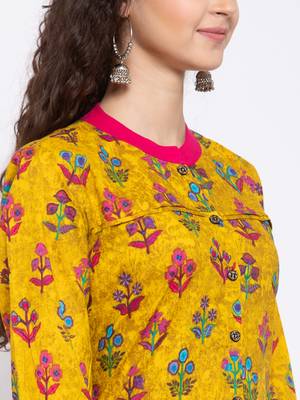 Yellow printed cotton cotton-kurtis 4
