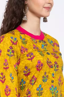 Yellow printed cotton cotton-kurtis