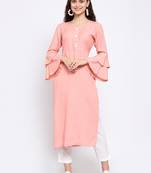Peach printed rayon cotton-kurtis
