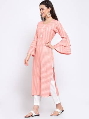 Peach printed rayon cotton-kurtis 3