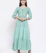 Teal printed cotton maxi-dresses