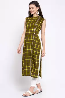 Green printed rayon cotton-kurtis