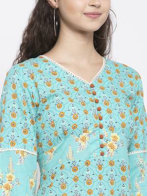 Teal printed cotton maxi-dresses 3