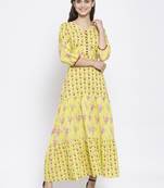 Yellow printed cotton maxi-dresses