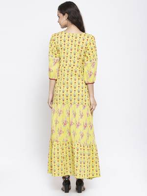 Yellow printed cotton maxi-dresses 2