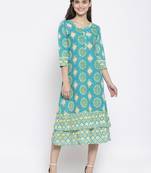 Teal printed cotton short-dresses
