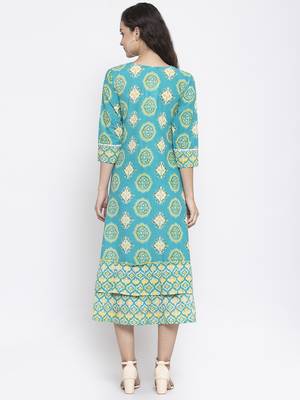 Teal printed cotton short-dresses 2
