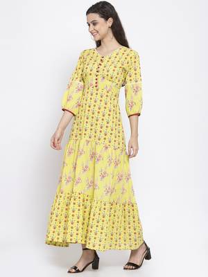 Yellow printed cotton maxi-dresses 4